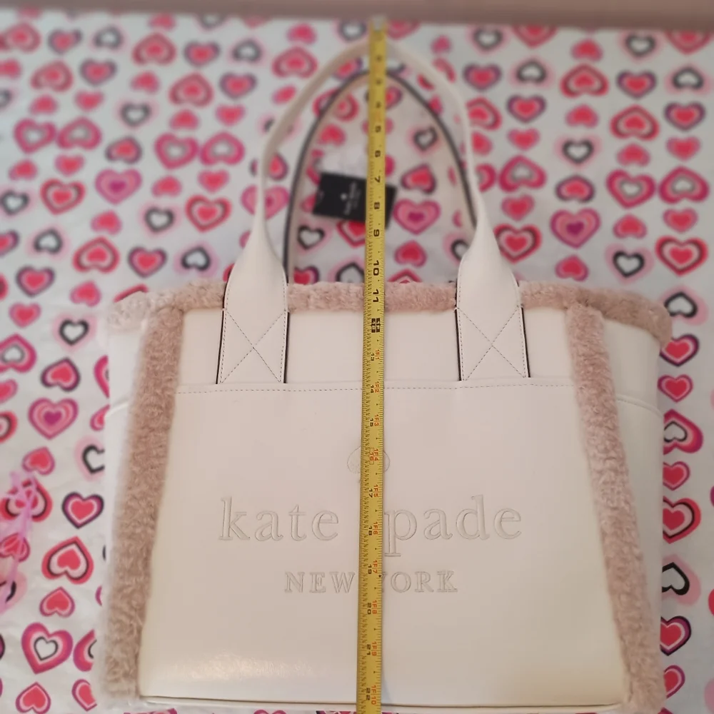 SOLD- NWT Kate Spade Meringue Cream White Jett Shearling Trim Large Tote Purse - Picture 13 of 16